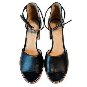 Madewell Paulette Chunky Heel Ankle Strap Black Leather Sandal Size 9.5